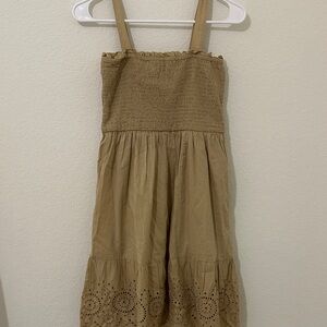 GAP Tan Smocked Dress with Embroidered Details